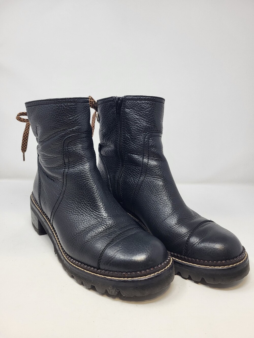 See By Chloe Black Leather Chunky Sole Zip Up Ankle Boots Women's size 41
